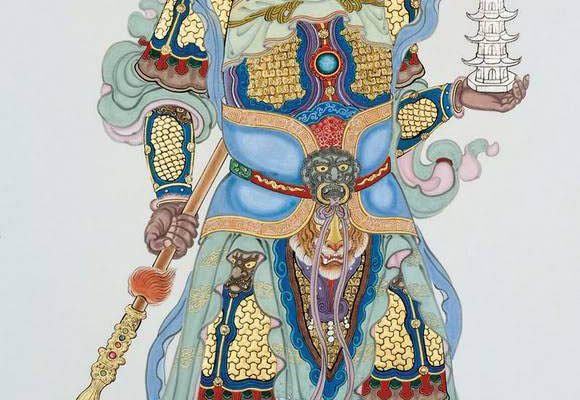 北方毗沙門天王形象多為右手托寶塔，左手持三叉戟，因此也被認為是神話中托塔天王。（取材自搜狐）