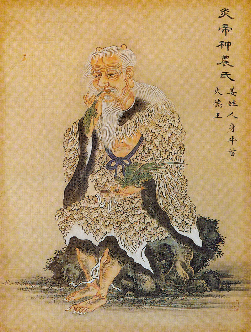 相傳神農大帝相貌奇特，身長8尺7寸、牛首人身，親嘗百草並交導百姓種植技術。（取材自維基百科）