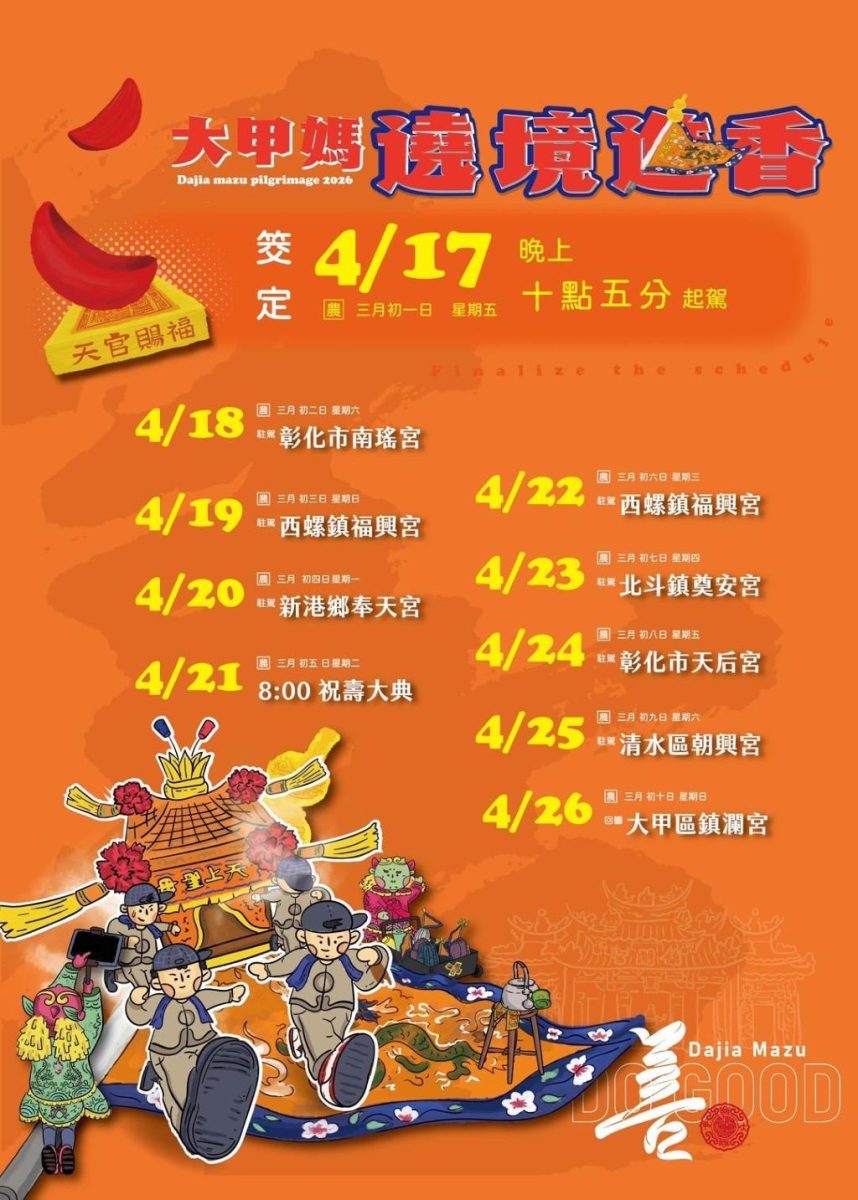 2026大甲媽遶境進香今年為期9天8夜。（取材自大甲鎮瀾宮網站）